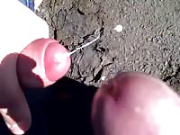 Couple English lads cum outside together