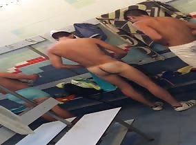 3 hot mates naked in changing room 