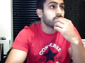 Hot Middle Eastern stud jerks at work