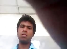 Horny Indian beats off in public restroom