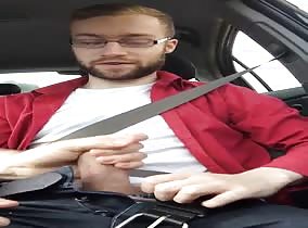 My horny friend loves jacking in the car