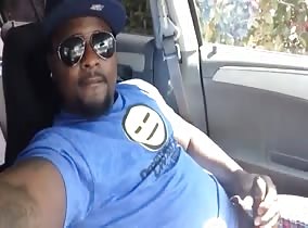 Chunky brotha jerking in his car