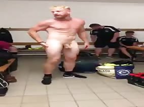 Curious ginger clowning in the lockerroom