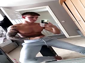 Showing off my big dick in the mirror