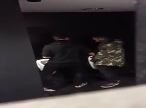 Spying on 2 strangers giving each other handjobs in public restroom