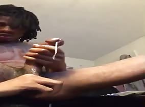 Straight BBC drops a far load while watching porn