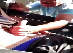 Old dude jerks me off through the car window