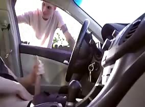 Young cutie chats with me while I jerk in my car