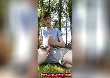 A gay twink from Germany, wanks his dick in the woods