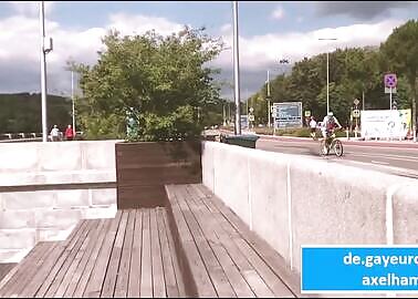 German guy jerking off in public on the riverbank