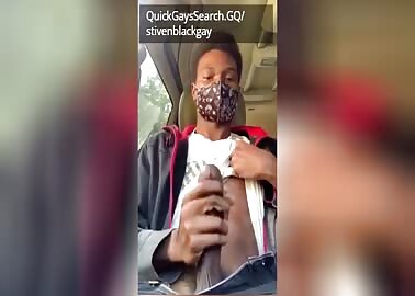 Guy jerk off his BBC in the car and cums