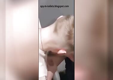 Spy: white-haired guy jerking off his fat dick in the toilet