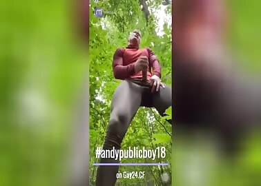 A guy cumming in the woods. What beautiful legs he has!