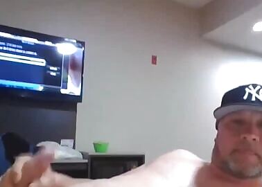 Hot exhibitionist daddy shooting a big load