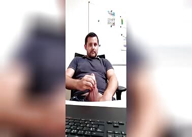 My hot coworker getting ready to cum in his office​
