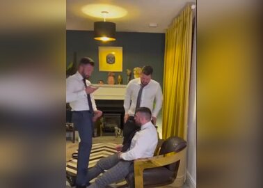 Threesome suit and tie sucking