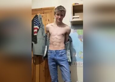 Hung twink through jeans