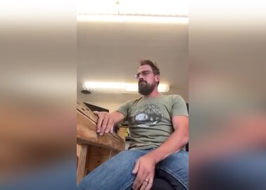 Daddy slips out hard cock during livestream
