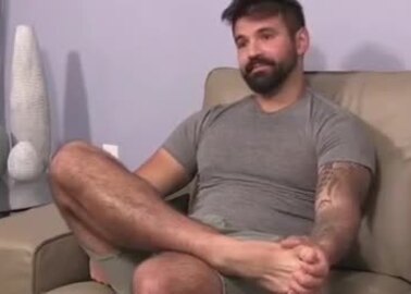Hot hairy man jerks off and cums