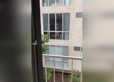 Neighbors jerk off to each other through the window