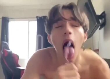 Jerking bro until he cums