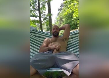 Hung Daddy Stroking on a Hammock