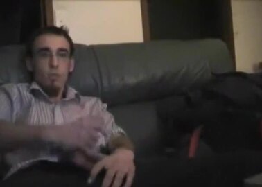 geek jerking off after work  geeky nerd jerking his fat cock after work to gay porn