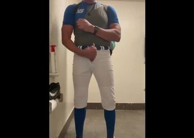 JockDad87 Edges his Cock in Baseball Gear in the Public Park Bathroom