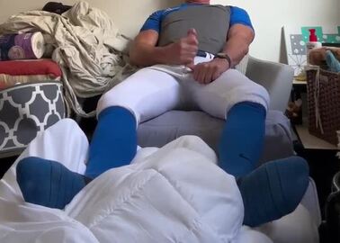 Basesball Player JockDad87 Shoots a Load of Alpha Cum in his Blue Baseball Gear