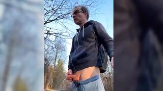 Daddy walking peeing outside