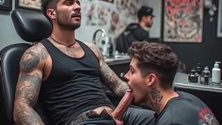 AI  Blowjob at the tattoo artist