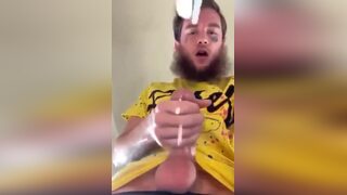 Skinny Dude with Beard Cums on Camera