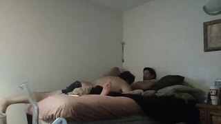 older dad with younger stepson while wife is at work 
