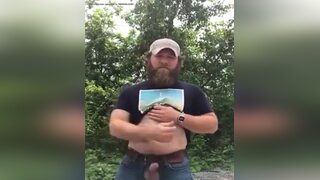 Scruffy Stocky Redneck Jerks Off in Nature