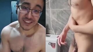 cute hairy asian nerd jerks off