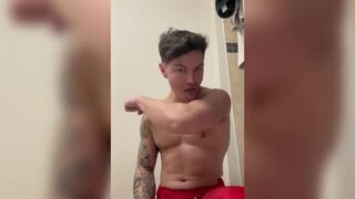 Sexy jock influencer show off in AFL uniform and cums