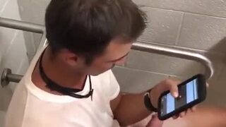 Caught Friend Wanking in Public Toilet